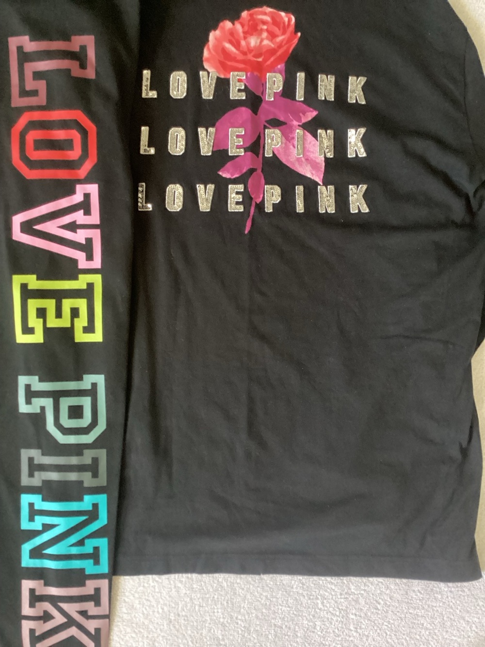 Victoria’s Secret LOVE PINK BLING Roses Shirt NWD Rainbow Leggings L NWT
